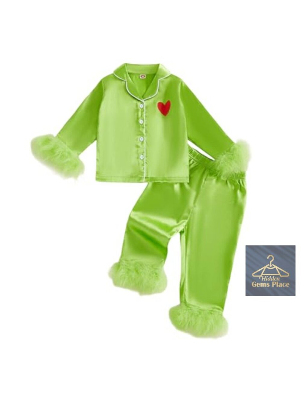 Girls Satin Silk Button Down Christmas Pajama Set Long Sleeve 2 Piece
